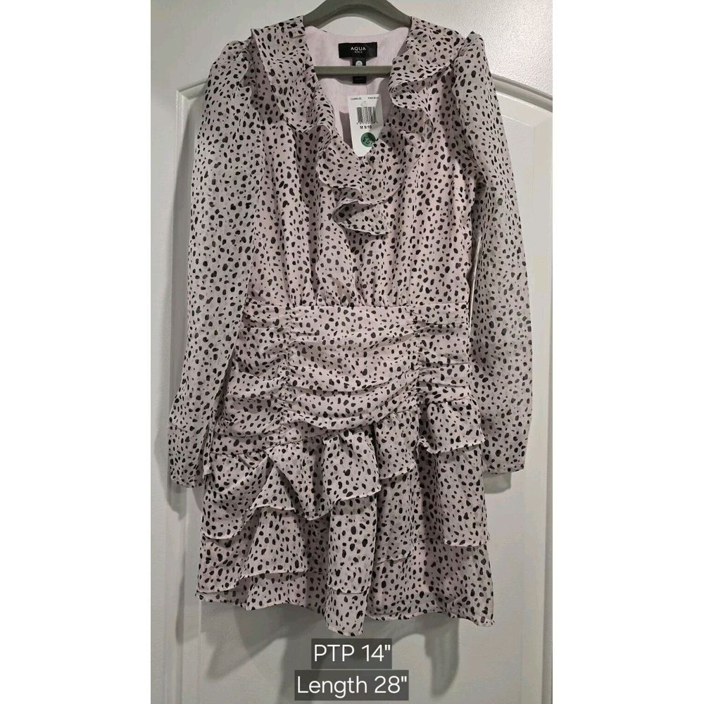 AQUA Asymmetrical Ruffle Dress‎ Girls' M (9-10) Pink/Black Printed Side Zip NWT